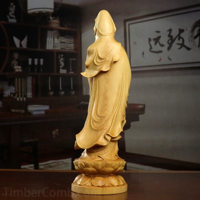 つげ木製南海観音様 置物 実木彫刻 加護と平穏の祈り 仏像 リビングルームインテリア置物工芸品 - 画像 (3)