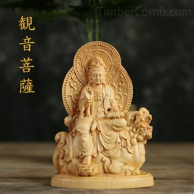 つげ木彫り仏像置物 四大菩薩(文殊菩薩・普賢菩薩・地蔵菩薩・観音菩薩)一枚板手彫り工芸 家庭用ご供養 - 画像 (2)