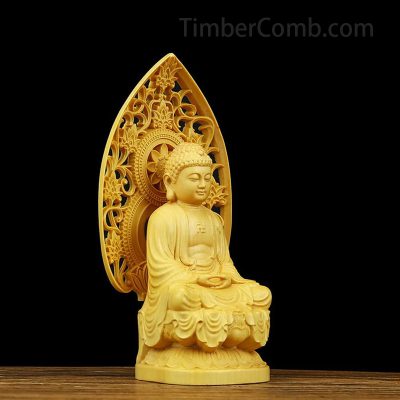 仏像 木彫り 釈迦如来座像 柘植の木 (曹洞宗・臨済宗) 仏壇用のご本尊仏像 （総高10cm幅6cm奥4ｃｍ） - 画像 (3)